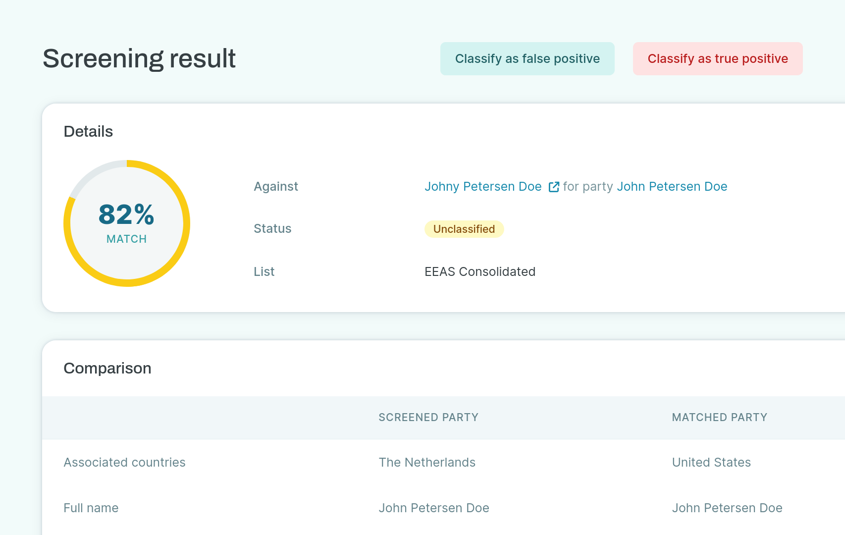 The overview page of a potentional match