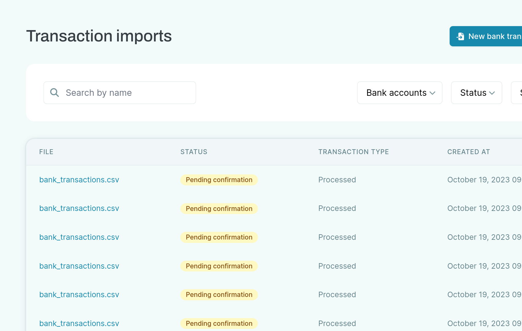 A screenshot of importing bank transactions
